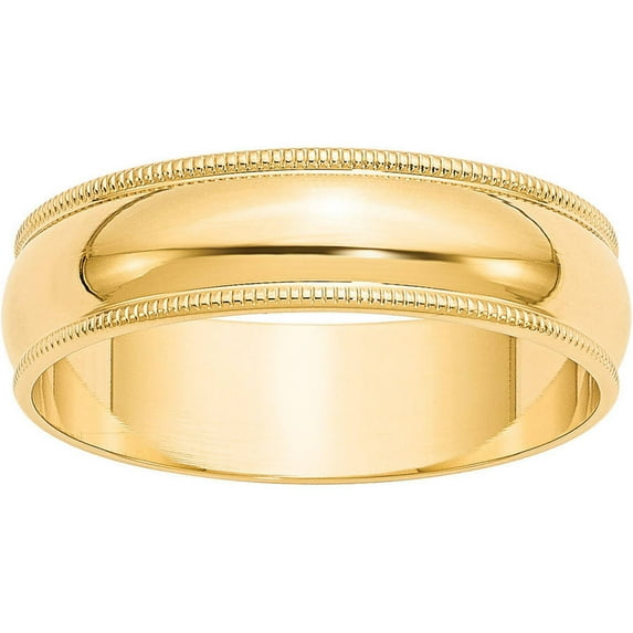 Primal Gold 14 Karat Yellow Gold 6mm Lightweight Milgrain Half Round Band Size 6