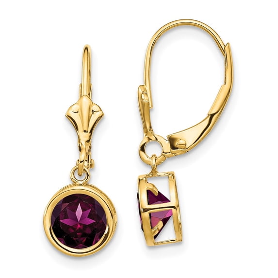 Primal Gold 14 Karat Yellow Gold 6mm Rhodolite Garnet Leverback Earrings