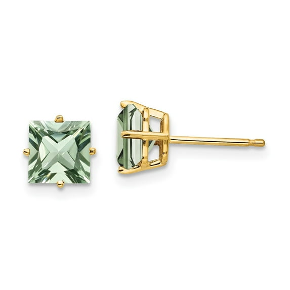 Primal Gold 14 Karat Yellow Gold 6mm Square Green Quartz Earrings