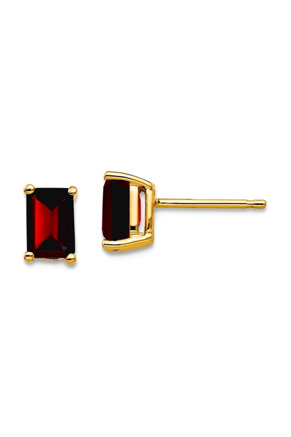 14 Karat Yellow Gold 6x4mm Emerald Cut Garnet Earrings