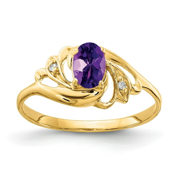 Primal Gold 14 Karat Yellow Gold 6x4mm Oval Amethyst and Diamond Ring