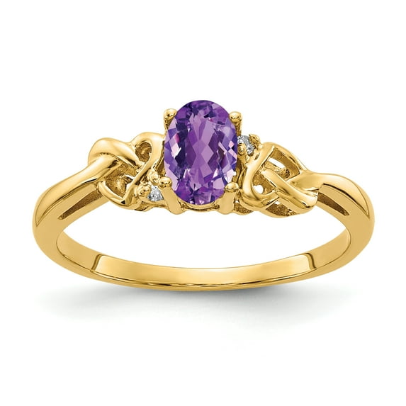 Primal Gold 14 Karat Yellow Gold 6x4mm Oval Amethyst and Diamond Ring