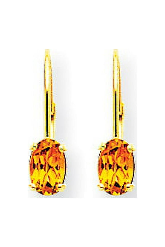 14 Karat Yellow Gold 6x4mm Oval Citrine Leverback Earrings
