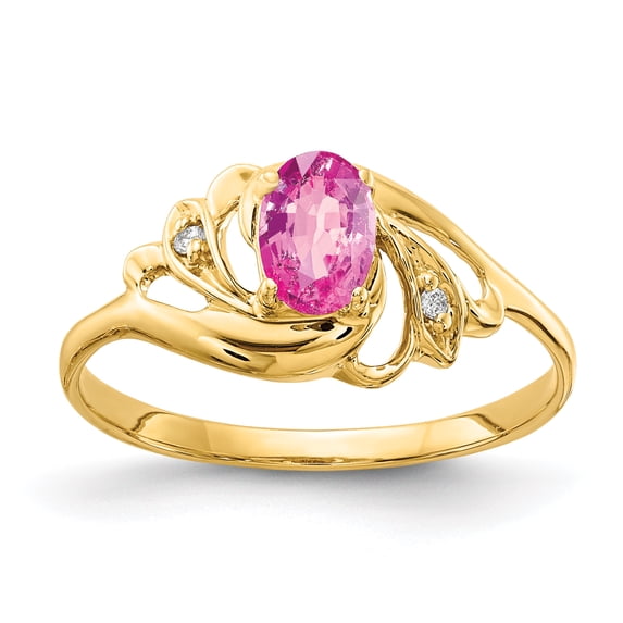 Primal Gold 14 Karat Yellow Gold 6x4mm Oval Pink Sapphire and Diamond Ring