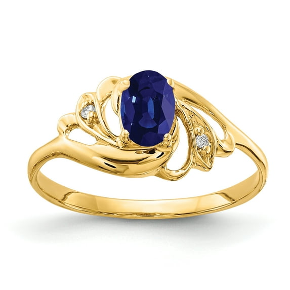 Primal Gold 14 Karat Yellow Gold 6x4mm Oval Sapphire and Diamond Ring