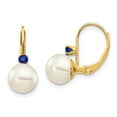 thumbnail image 1 of Primal Gold 14 Karat Yellow Gold 7-7.5mm White Round Freshwater Cultured Pearl Sapphire Leverback Earrings, 1 of 4