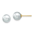 thumbnail image 1 of Primal Gold 14 Karat Yellow Gold 7-8mm Round Grey Saltwater Akoya Cultured Pearl Stud Post Earrings, 1 of 5
