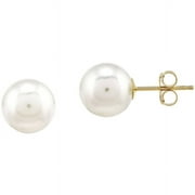 PRIMAL GOLD 14 Karat Yellow Gold 7-8mm Round White Saltwater Akoya Cultured Pearl Stud Earrings