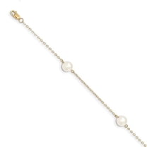 Primal Gold 14 Karat Yellow Gold 7-8mm White Near Round Freshwater Cultured Pearl 3-station Bracelet