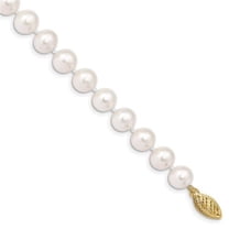 Primal Gold 14 Karat Yellow Gold 7-8mm White Near Round Freshwater Cultured Pearl Bracelet