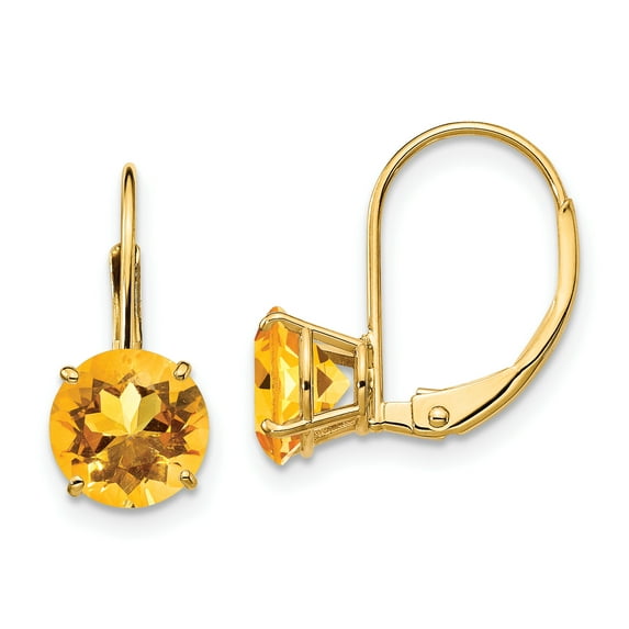 Primal Gold 14 Karat Yellow Gold 7mm Citrine Leverback Earrings