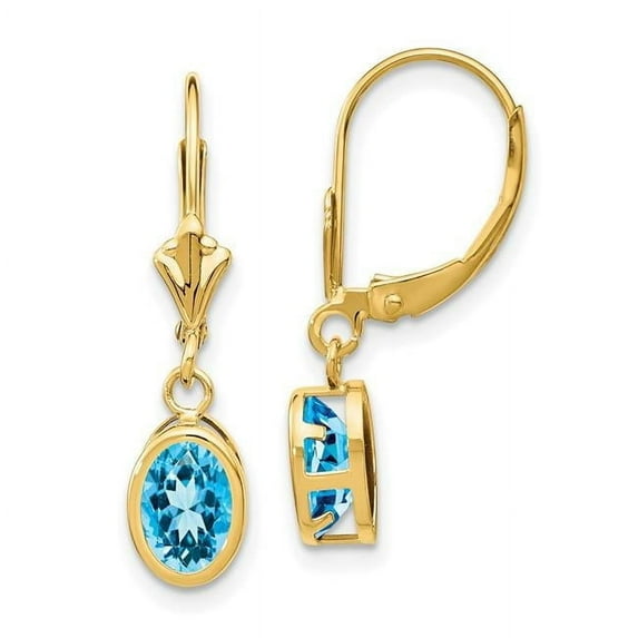 Primal Gold 14 Karat Yellow Gold 7x5mm Oval Blue Topaz Leverback Earrings