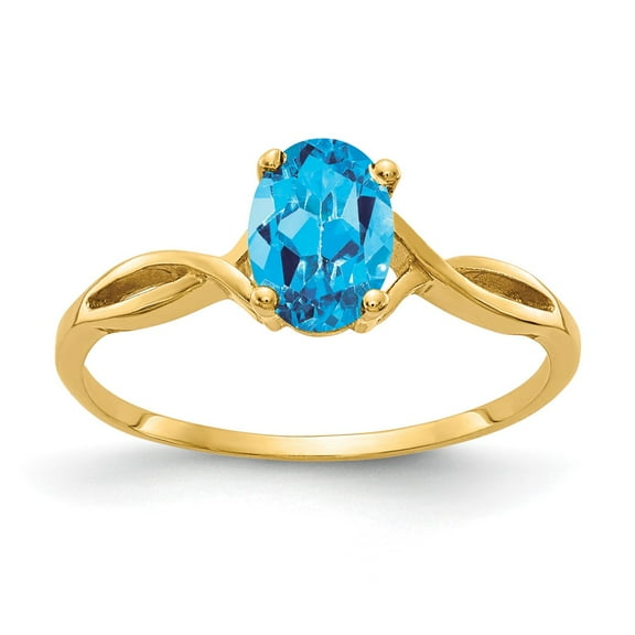 Primal Gold 14 Karat Yellow Gold 7x5mm Oval Blue Topaz Ring