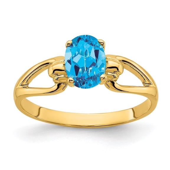 Primal Gold 14 Karat Yellow Gold 7x5mm Oval Blue Topaz Ring