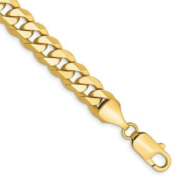 Primal Gold 14 Karat Yellow Gold 8.5mm Flat Beveled Curb Chain Bracelet