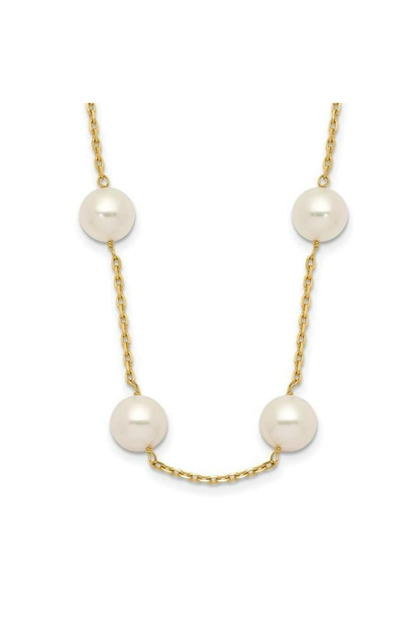 14 Karat Yellow Gold 8-9mm White Round Freshwater Cultured Pearl 14-station Necklace