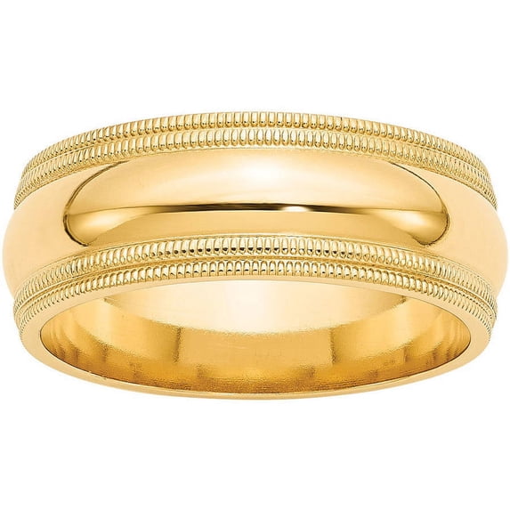 Primal Gold 14 Karat Yellow Gold 8mm Double Milgrain Comfort Fit Band Size 10.5