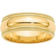 JEWELRYPOT Primal Gold 14 Karat Yellow Gold 8mm Double Milgrain Comfort Fit Band Size 4