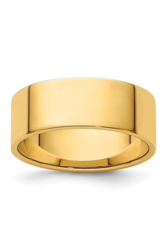 14 Karat Yellow Gold 8mm Lightweight Flat Band Size 8.5