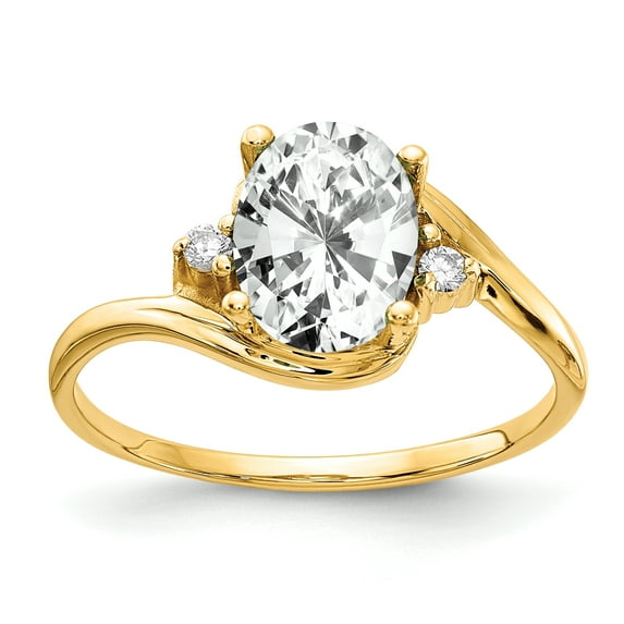 Primal Gold 14 Karat Yellow Gold 8x6mm Oval Cubic Zirconia and Diamond Ring