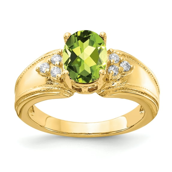 Primal Gold 14 Karat Yellow Gold 8x6mm Oval Peridot and Diamond ring