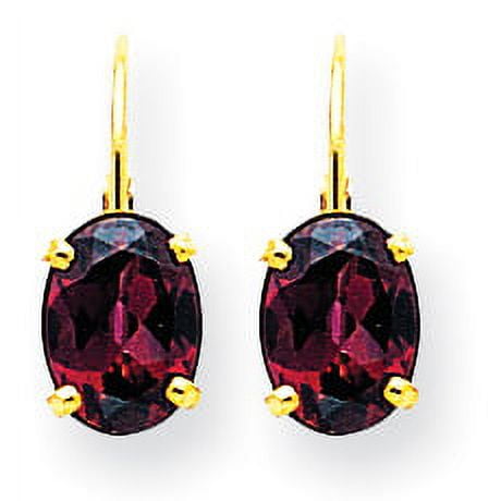 Primal Gold 14 Karat Yellow Gold 8x6mm Oval Rhodolite Garnet Leverback Earrings