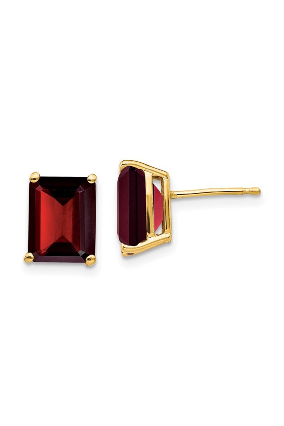 14 Karat Yellow Gold 9x7mm Emerald Cut Garnet Earrings