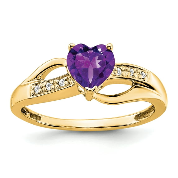 Primal Gold 14 Karat Yellow Gold Amethyst and Diamond Ring