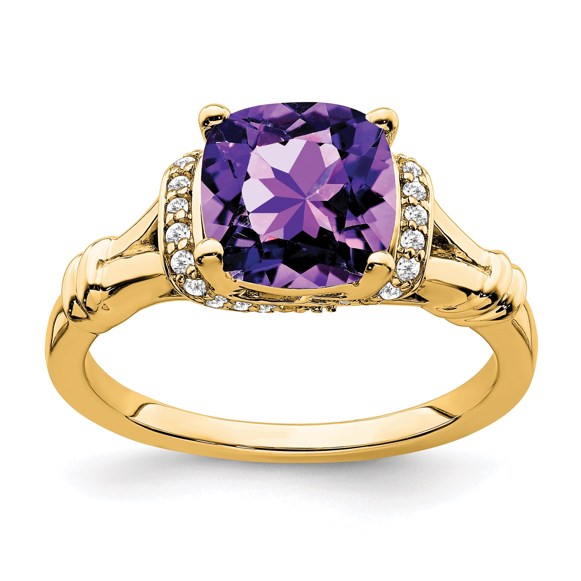 Primal Gold 14 Karat Yellow Gold Amethyst and Diamond Ring - Walmart.com