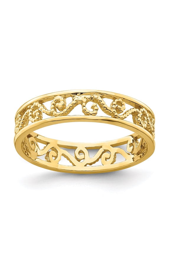 14 Karat Yellow Gold Beaded Scroll Cut-out Band Toe Ring