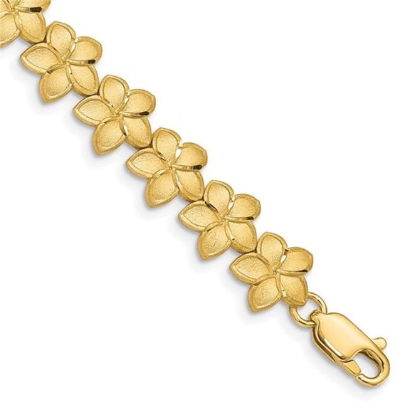 Primal Gold 14 Karat Yellow Gold Brushed and Diamond-cut Plumeria Bracelet