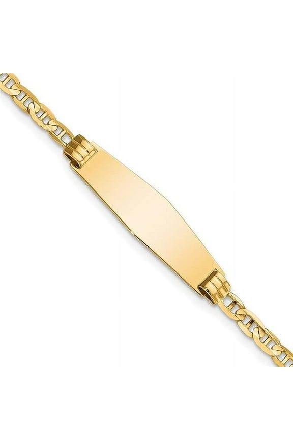 14 Karat Yellow Gold Children's Soft Diamond Shape Anchor Link ID Bracelet