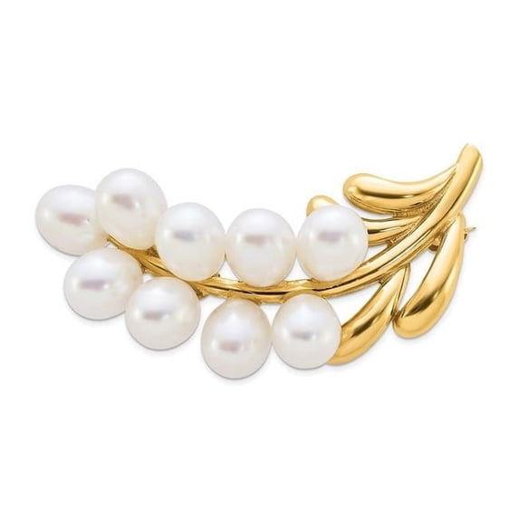 Primal Gold 14 Karat Yellow Gold Cluster 5-6mm White Rice Freshwater Cultured Pearl Pin Brooch