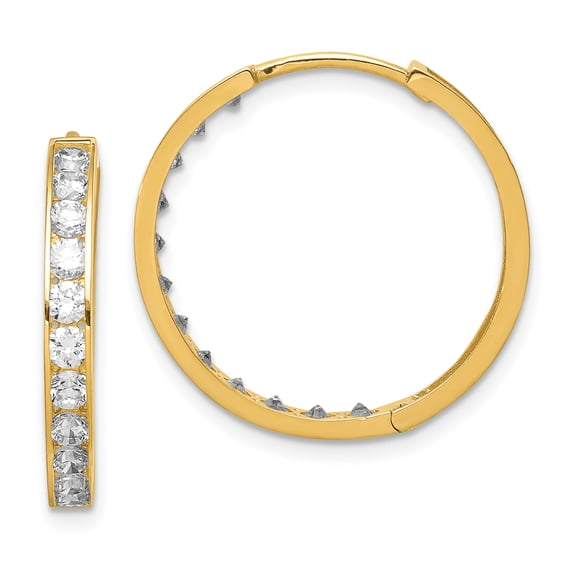 Primal Gold 14 Karat Yellow Gold Cubic Zirconia Hinged Hoop Earrings