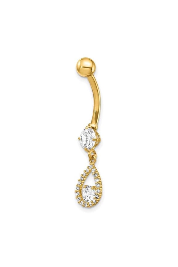 14 Karat Yellow Gold Cubic Zirconia Teardrop Dangle Belly Ring