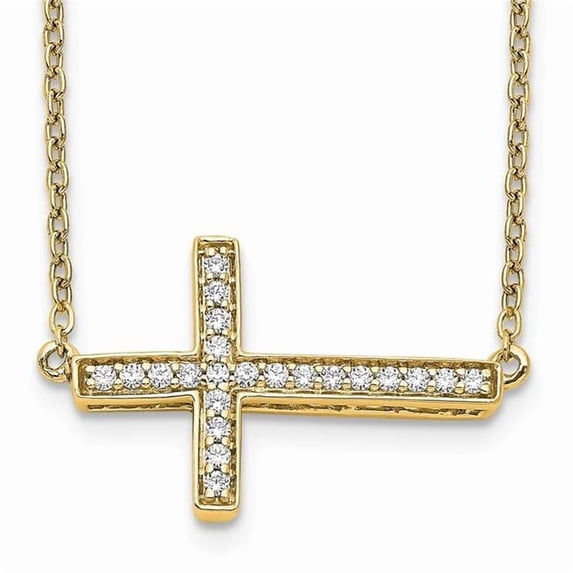 Primal Gold 14 Karat Yellow Gold Diamond Sideways Cross 18-inch Necklace