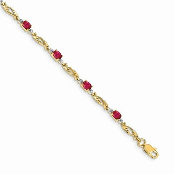 Primal Gold 14 Karat Yellow Gold Diamond and Composite Ruby Oval Bracelet