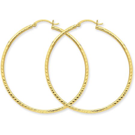 Primal Gold 14 Karat Yellow Gold Diamond-cut 2mm Round Tube Hoop Earrings