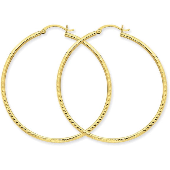 Primal Gold 14 Karat Yellow Gold Diamond-cut 2mm Round Tube Hoop Earrings