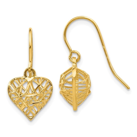 Primal Gold 14 Karat Yellow Gold Diamond-cut Puffed Heart Dangle Earrings