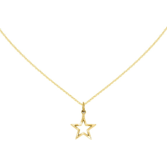 Primal Gold 14 Karat Yellow Gold Diamond-cut Star Charm on 18-inch Cable Chain