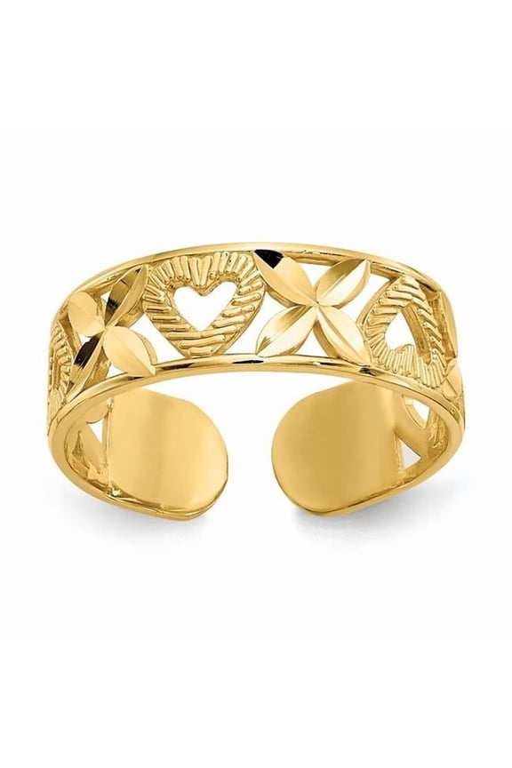 14 Karat Yellow Gold Diamond-cut " X" and Heart Toe Ring