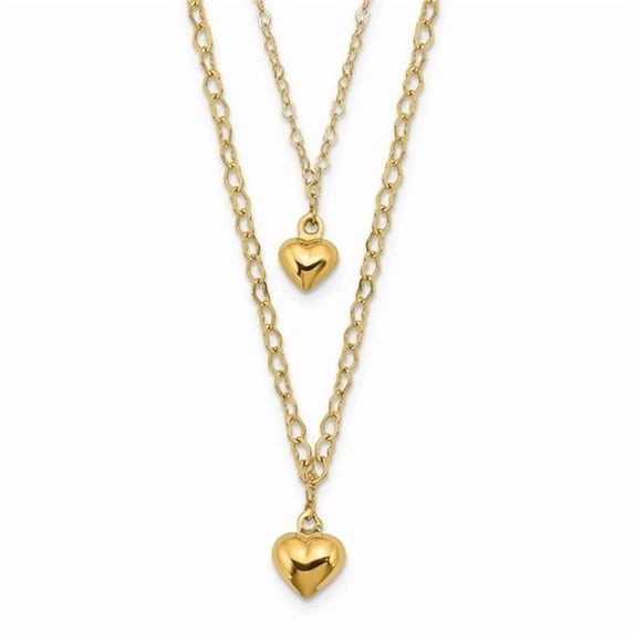 Primal Gold 14 Karat Yellow Gold Double Layer Heart Link Hearts 2-inch Extension Necklace