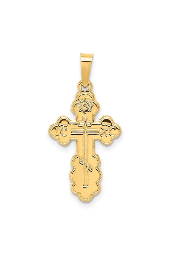 14 Karat Yellow Gold Eastern Orthodox Cross Charm with 18-inch Cable Rope Chain