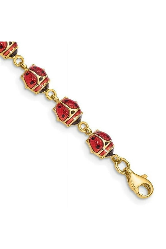 14 Karat Yellow Gold Enamel and Resin Ladybug Bracelet
