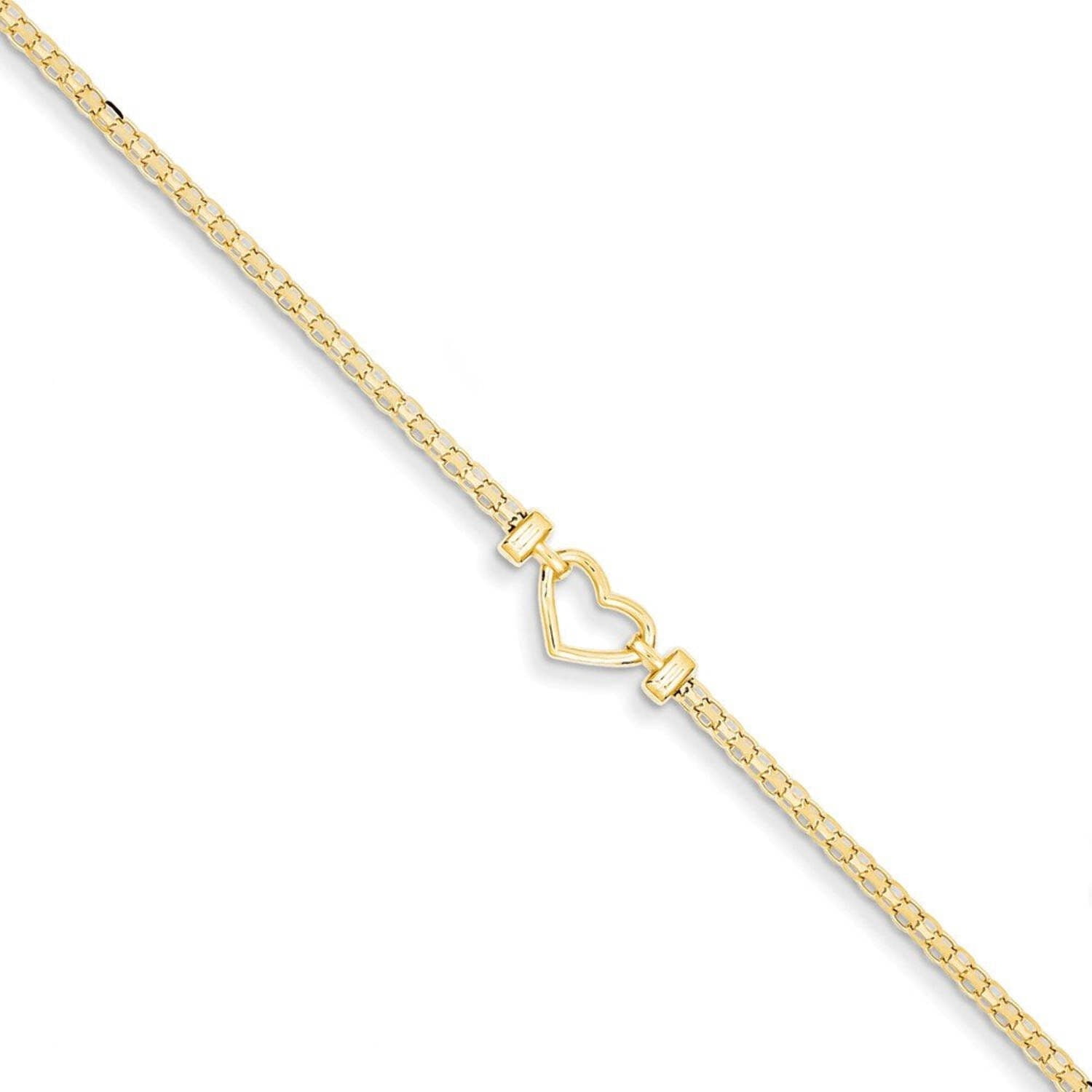 Primal Gold 14 Karat Yellow Gold Fancy Heart 9-inch Anklet