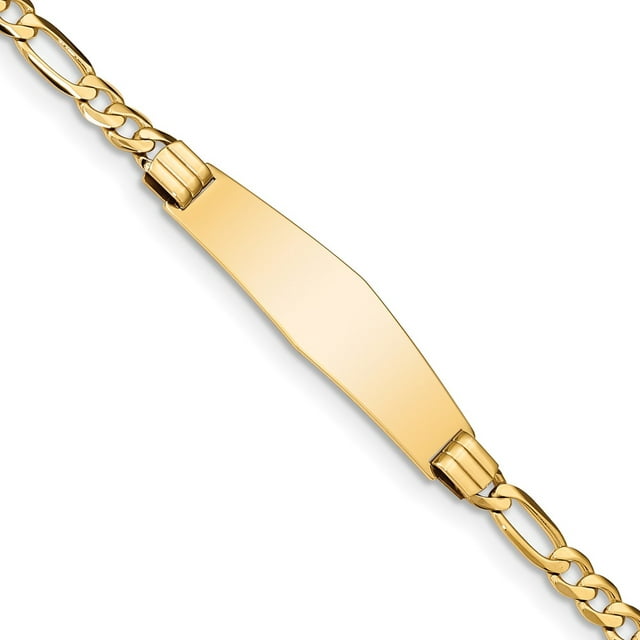 Primal Gold 14 Karat Yellow Gold Figaro Soft Diamond Shape ID Bracelet