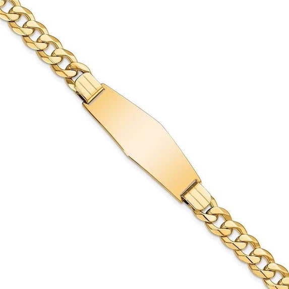 Primal Gold 14 Karat Yellow Gold Flat Curb Link Soft Diamond Shape ID Bracelet