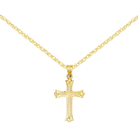 Primal Gold 14 Karat Yellow Gold Fleur De Lis Cross Pendant with 18-inch Cable Chain