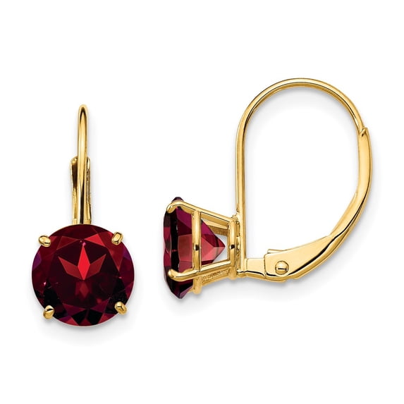 Primal Gold 14 Karat Yellow Gold Garnet Round Leverback Earrings